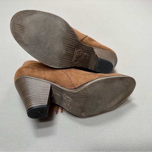 MIA Lissa chestnut brown fringe zipper heeled booties ankle boots, women’s 8.5 - Picture 9 of 10